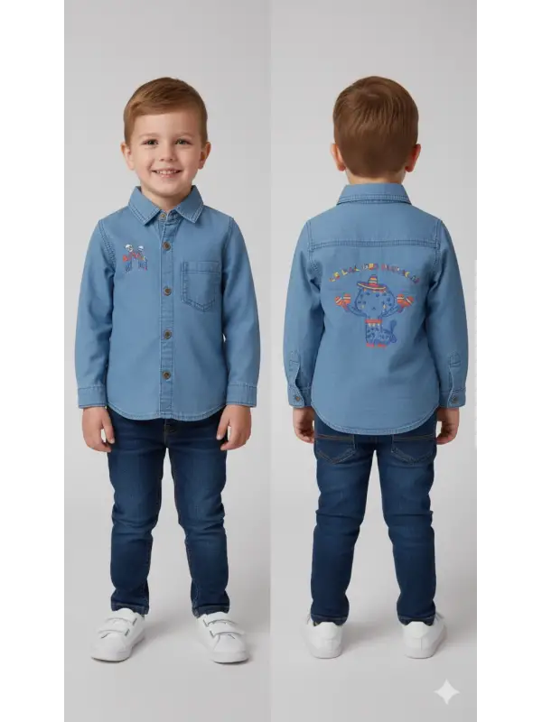 1-4 Yaş Kot Baskılı Gömlek