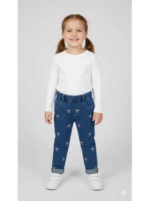 1-4 Yaş Kurdele İşlemeli Kot Pantolon