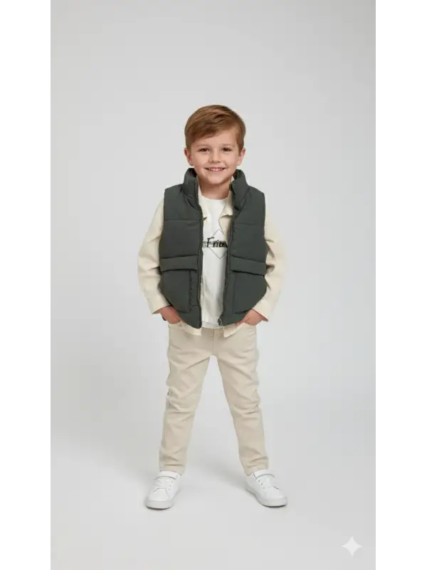 6-10 Yaş Yeşil Şişme Yelekli Gömlekli Takım