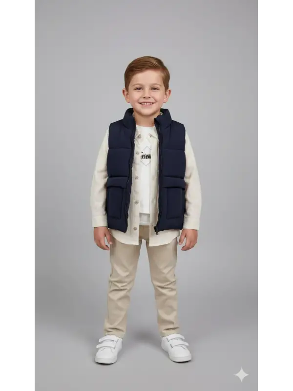 3-6 Yaş Lacivert Şişme Yelekli Gömlekli Takım