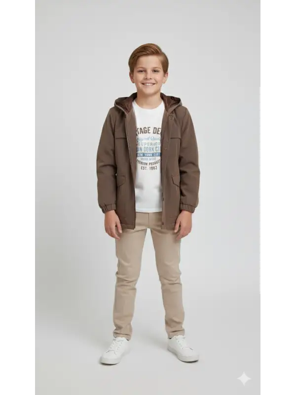 10-14 Yaş Kahve New York Yağmurluk 3lü Takım