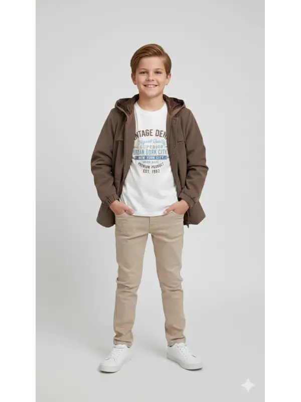 10-14 Yaş Kahve New York Yağmurluk 3lü Takım