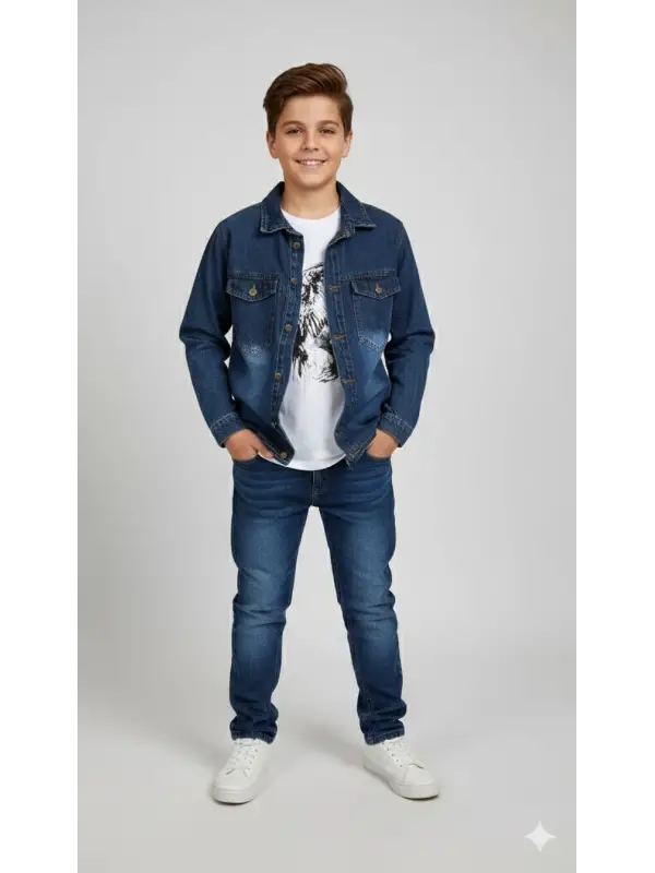 10-13 Yaş Kot Gömlekli 3lü Takım