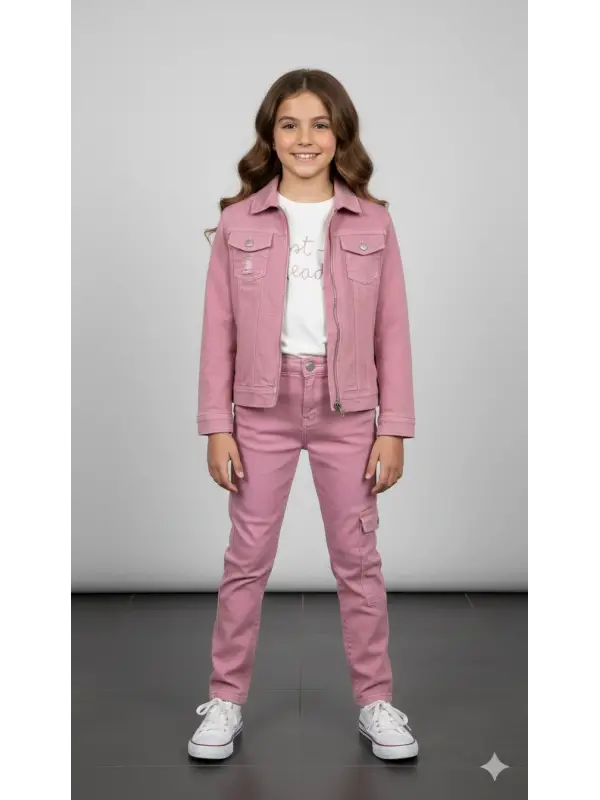 9-14 Yaş Pembe Cep Detaylı 3lü Takım