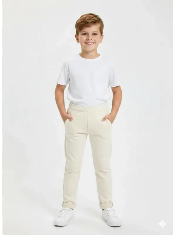 5-14 Yaş Krem Bel Lastikli Pantolon