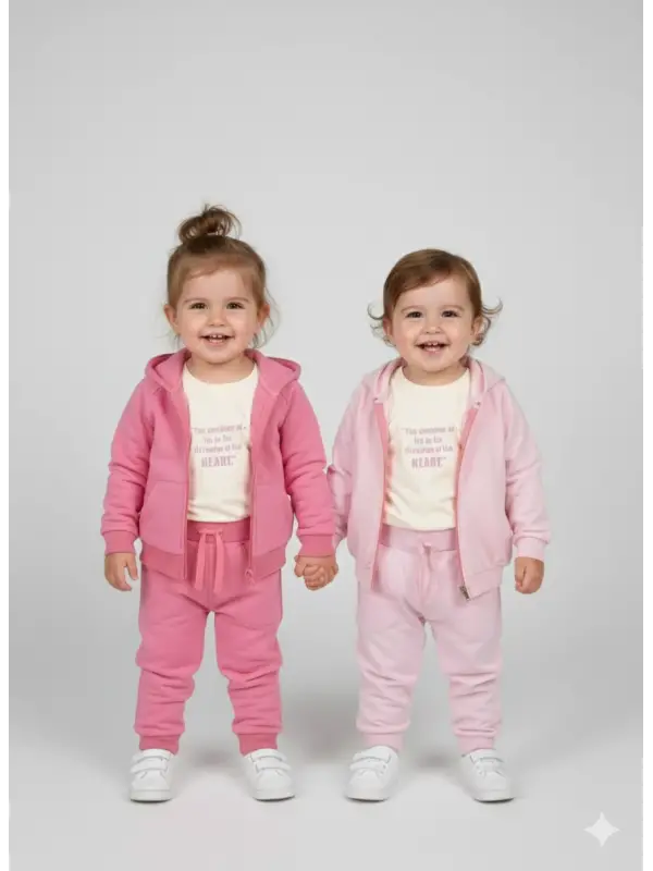 9-24 Ay Pembe Kapşonlu 3lü Takım