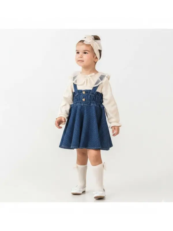 6-24 Ay Benekli Kot Bandanalı 3lü Elbise