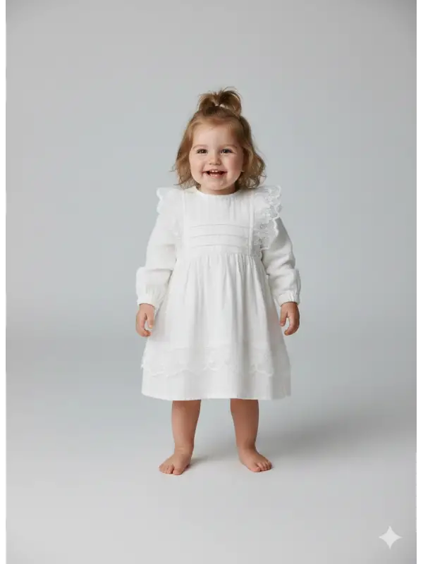 6-36 Ay Müslin Dantel İşlemeli Elbise