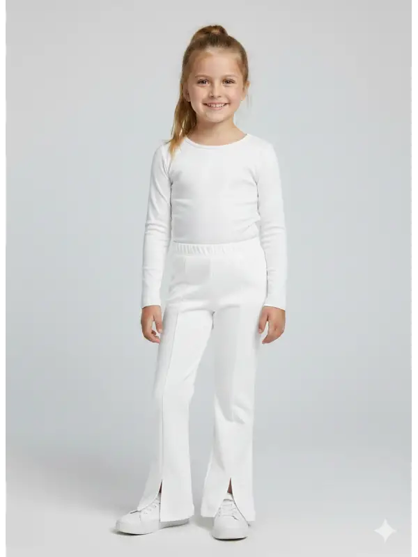 5-14 Yaş Beyaz Yırtmaçlı İspanyol Tayt