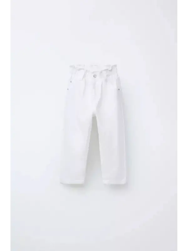 2-7 Yaş Beyaz Kalp Cepli Pantolon