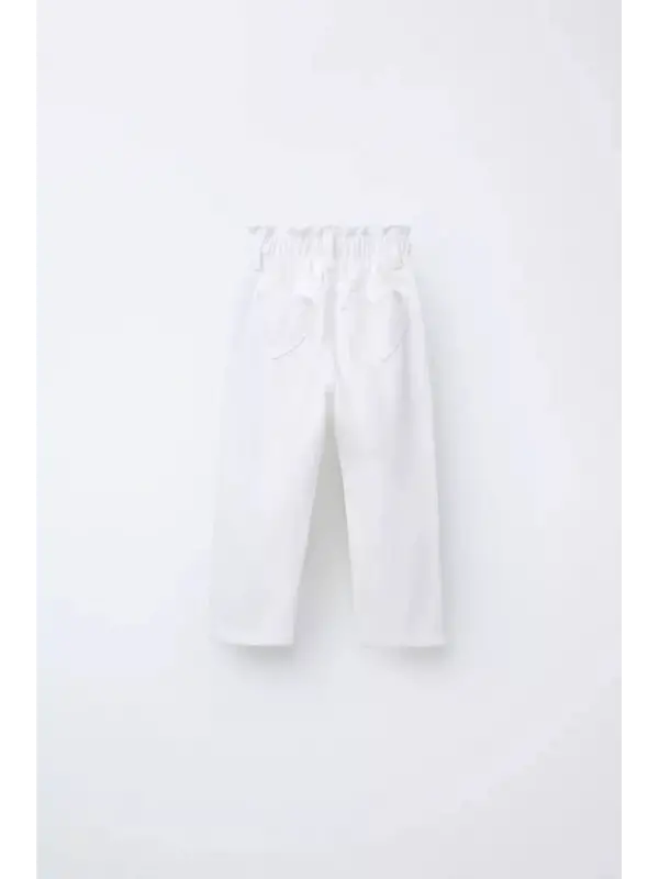 2-7 Yaş Beyaz Kalp Cepli Pantolon