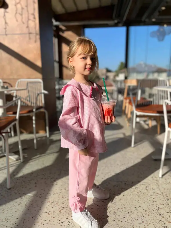 2-7 Yaş Pembe Kareli Gömlekli 2li Takım