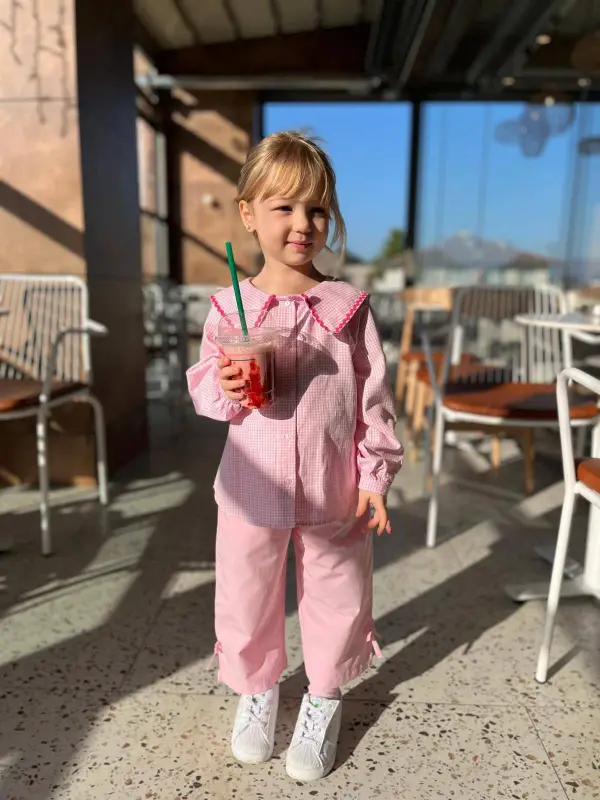 2-7 Yaş Pembe Kareli Gömlekli 2li Takım