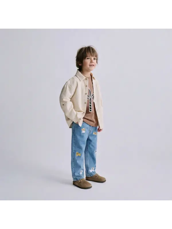 2-7 Yaş Hayvan Baskılı Kot Pantolon