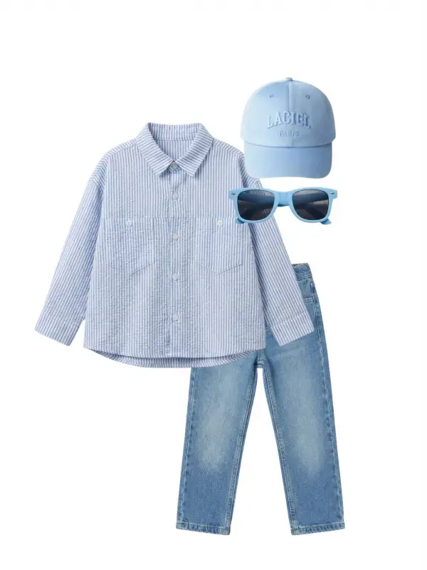 2-7 Yaş Mavi Çizgili Gömlek