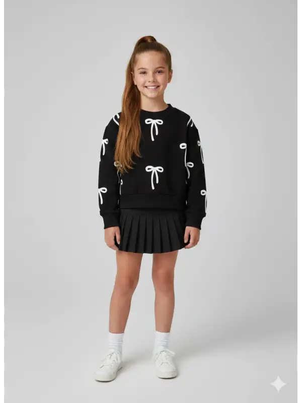 4-12 Yaş Pileli Siyah Etekli Takım