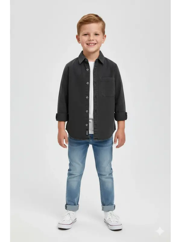 2-7 Yaş Füme Kot Gömlek