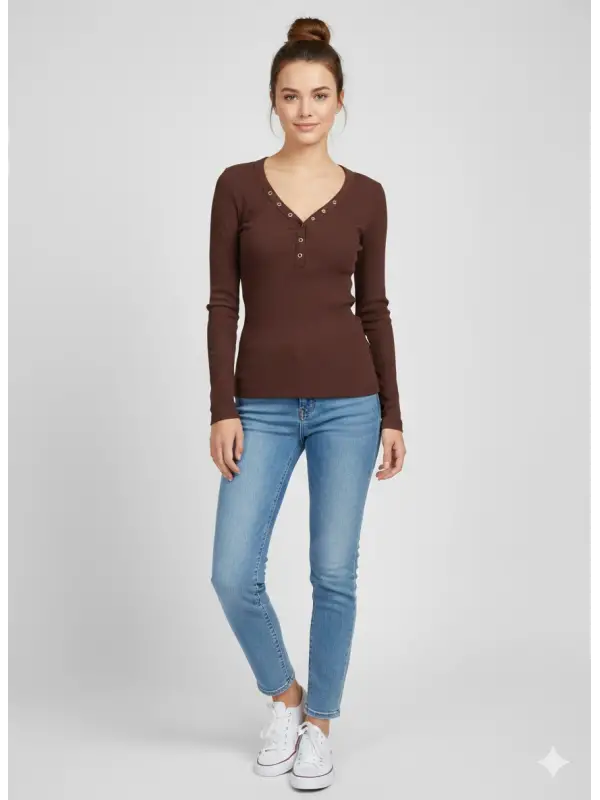 Garson Boy Kahverengi Çıtçıtlı Bluz