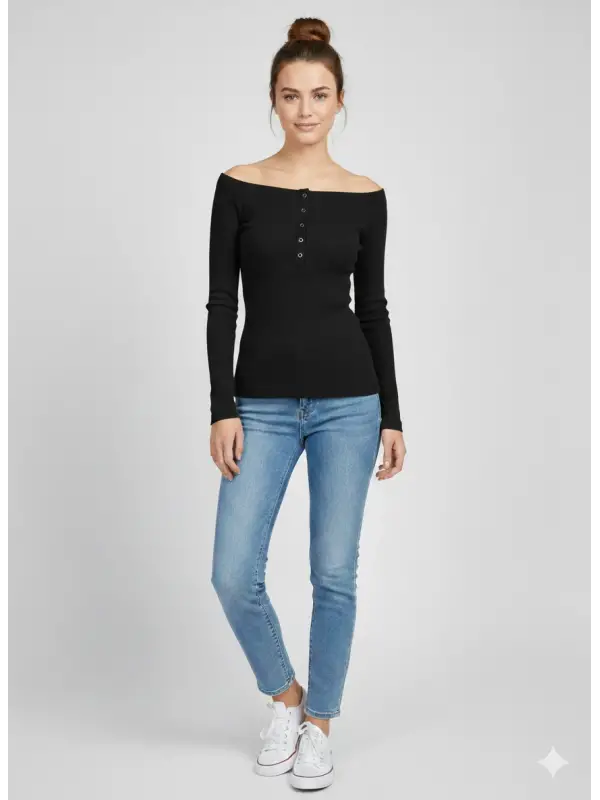 Garson Boy Siyah Madonna Düğmeli Bluz