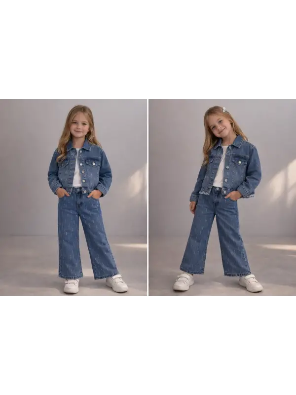 5-12 Yaş Taş İşlemeli Kot Takım