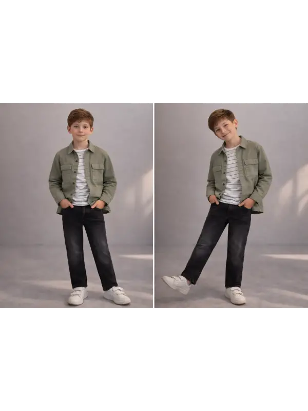 10-13 Yaş Yeşil Ceketli 3lü Takım