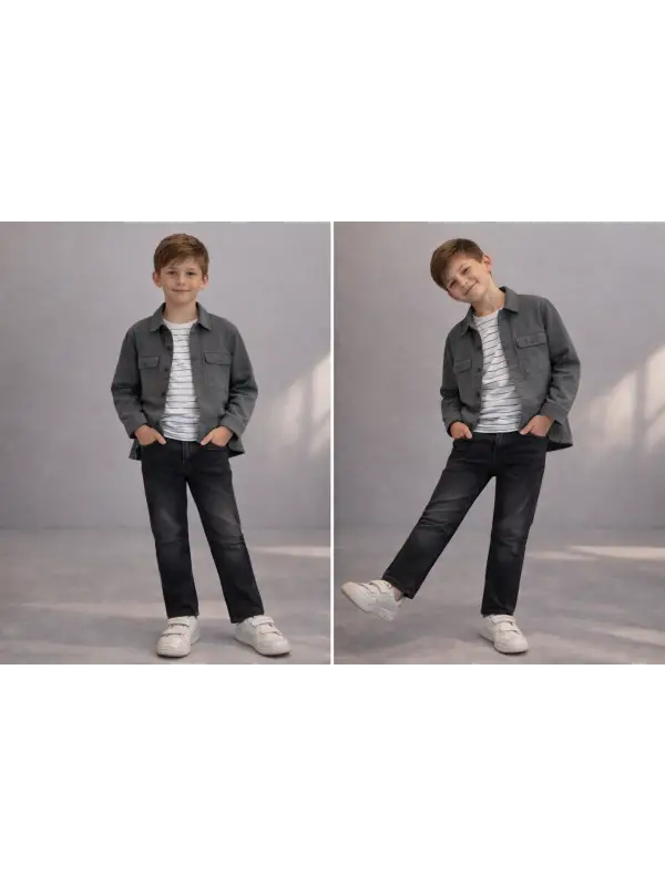 10-13 Yaş Gri Ceketli 3lü Takım