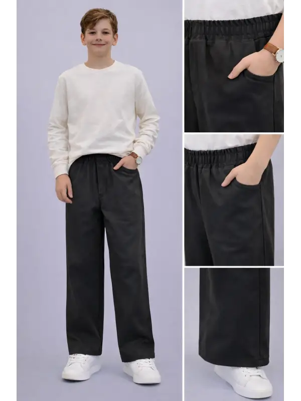10-15 Yaş Siyah Bel Lastikli Pantolon