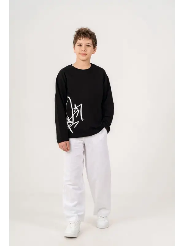 10-15 Yaş Siyah Graffiti Baskılı Tişört
