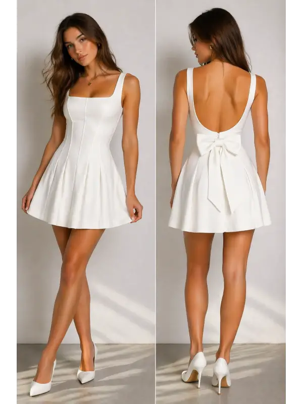 Garson Boy Ekru Sırt Detaylı Elbise