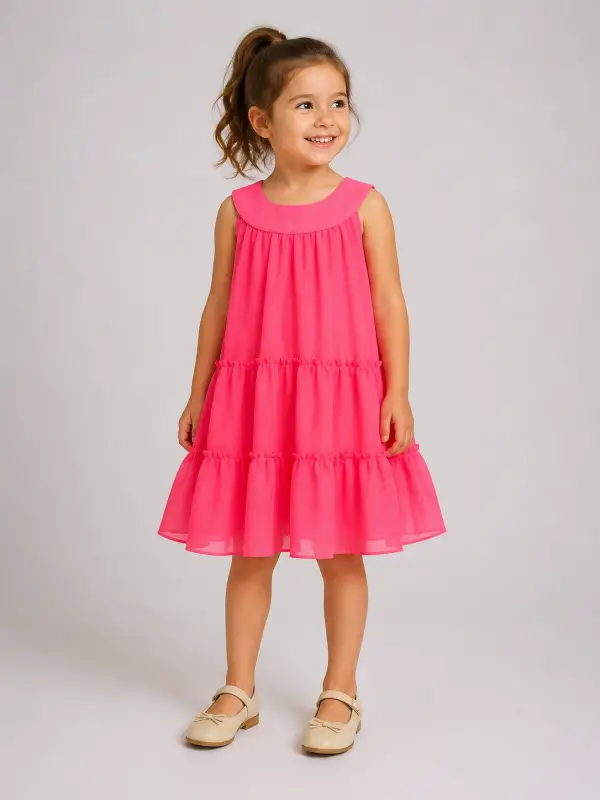 4-9 Yaş Neon Pembe Tül Elbise