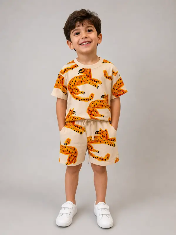 2-7 Yaş Kaplan Desenli Şortlu Takım