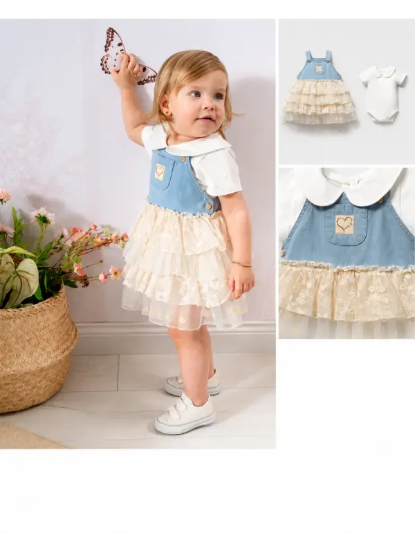 9-24 Ay Bebe Yaka Kot Tüllü Elbise