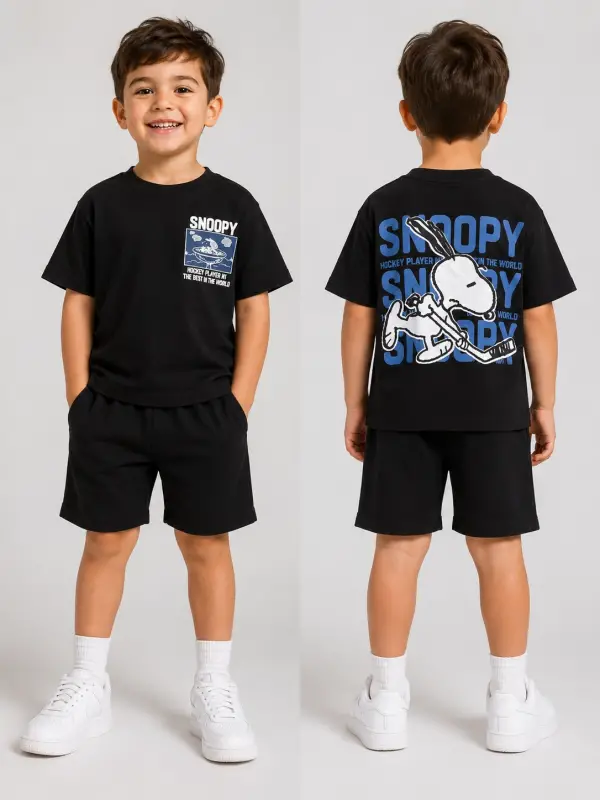 4-9 Yaş Siyah Snoopy Tişört