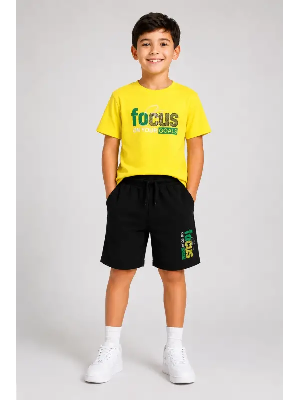 8-14 Yaş Sarı Focus Şortlu Takım