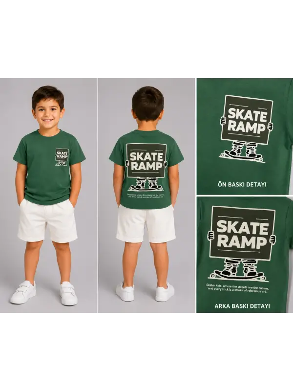 4-9 Yaş Yeşil Skate Ramp Tişört