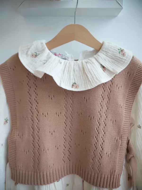 7-10 Yaş Kahve Fırfırlı Triko Süveterli Elbise