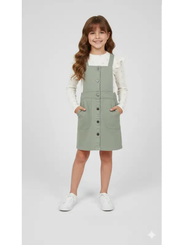 7-11 Yaş Çiçekli Yeşil Salopet