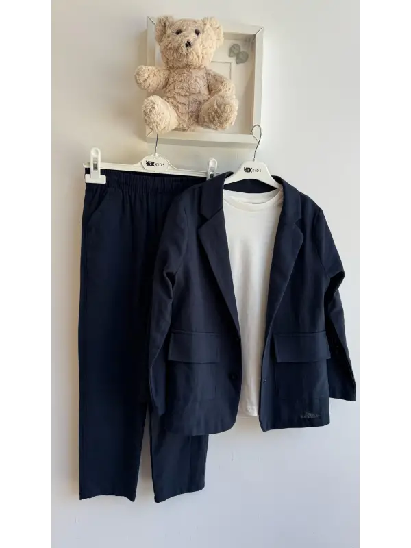 7-11 Yaş İndigo 3lü Keten Takım
