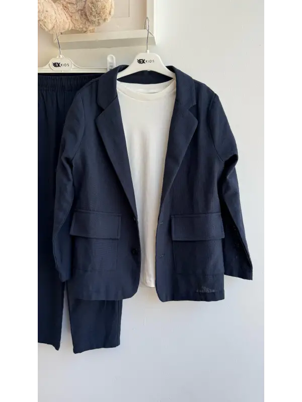 7-11 Yaş İndigo 3lü Keten Takım