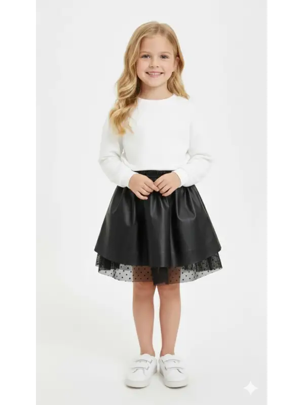 8-12 Yaş Dantelli Deri Etek