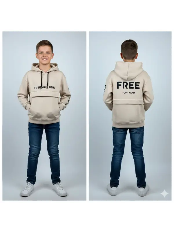 8-14 Yaş Bej Cep Detaylı Sweat