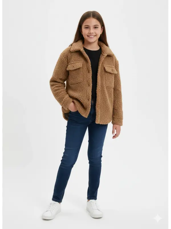 8-14 Yaş Taba Teddy Gömlek Ceket