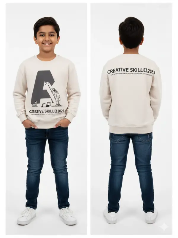 9-14 Yaş Bej Baskılı Sweat