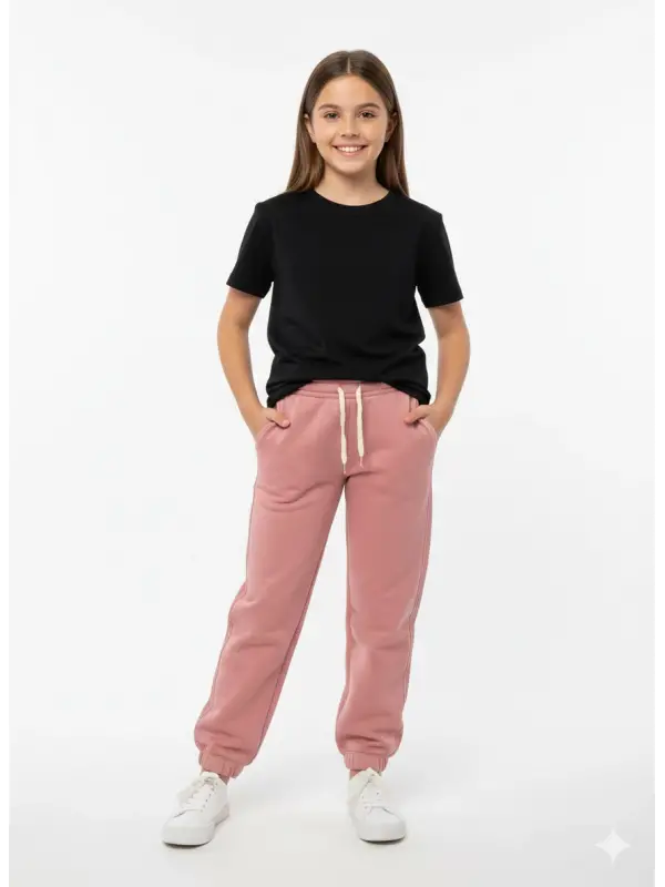 9-14 Yaş Pudra Şardonlu Kız Eşofman Altı