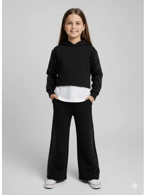 9-14 Yaş Siyah Taşlı 3lü Takım