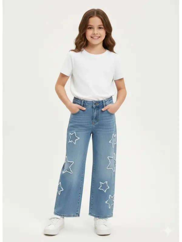 9-14 Yaş Yıldızlı Mavi Kot Pantolon