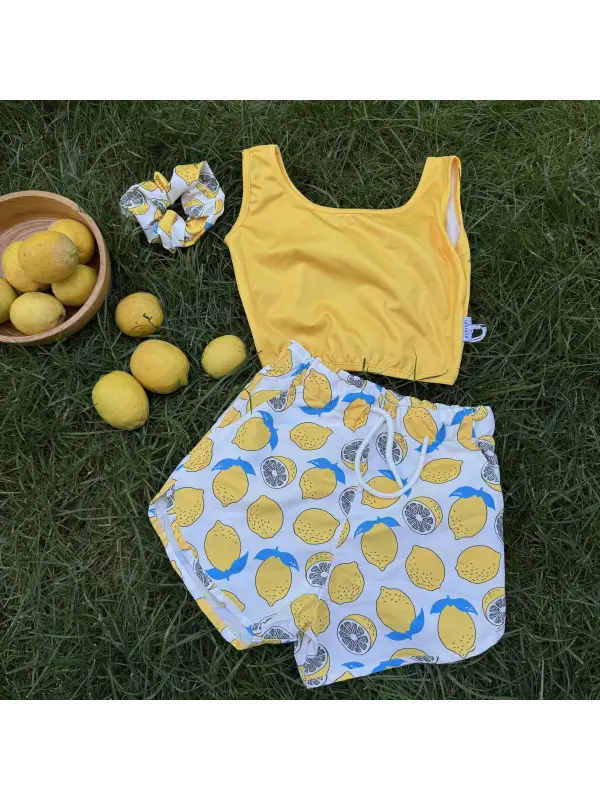 9-15 Yaş Kız Limonlu Şortlu Mayo Takım