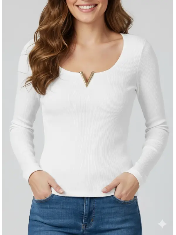 Garson Boy Beyaz V Detaylı Bluz