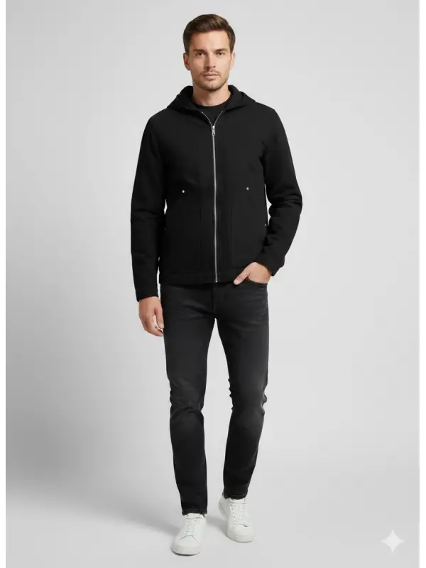 Garson Boy Kapşonlu Siyah Ceket
