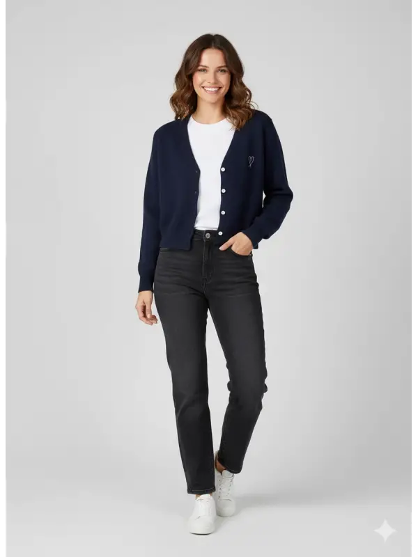 Garson Boy Lacivert Kalp Nakışlı Hırka